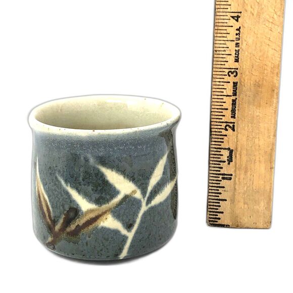 Vintage Studio Art Pottery Tea Set Bamboo Design Stoneware Teapot & 4 Cups Mugs - Picture 8 of 16